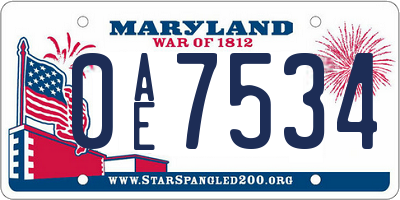 MD license plate 0AE7534