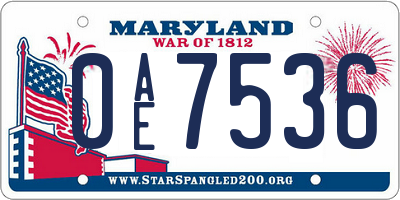 MD license plate 0AE7536