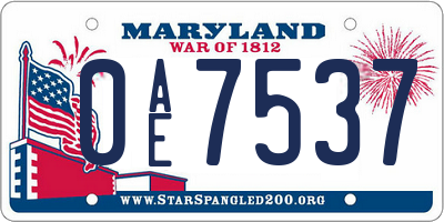 MD license plate 0AE7537