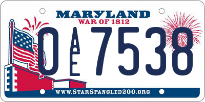 MD license plate 0AE7538