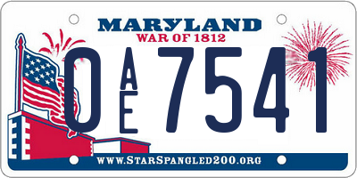 MD license plate 0AE7541