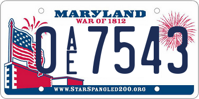 MD license plate 0AE7543