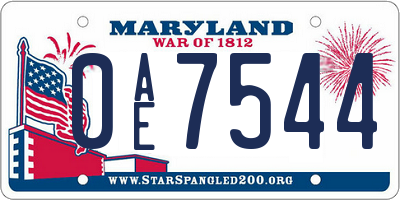MD license plate 0AE7544
