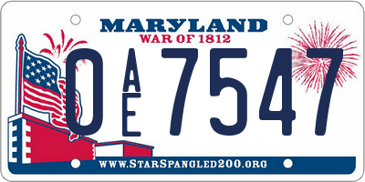 MD license plate 0AE7547
