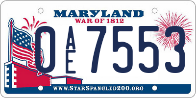 MD license plate 0AE7553
