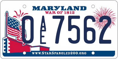 MD license plate 0AE7562