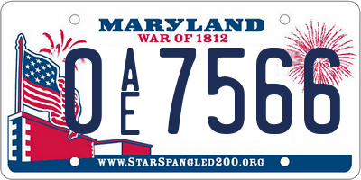 MD license plate 0AE7566