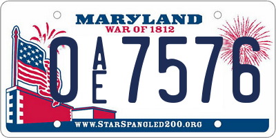 MD license plate 0AE7576