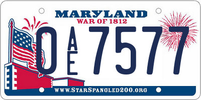 MD license plate 0AE7577