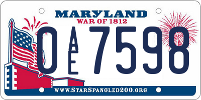 MD license plate 0AE7598