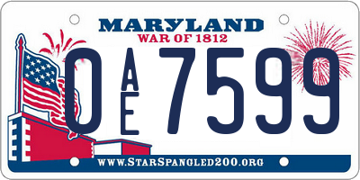 MD license plate 0AE7599