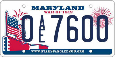 MD license plate 0AE7600