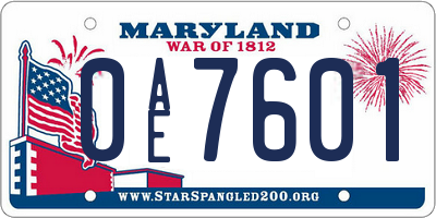 MD license plate 0AE7601