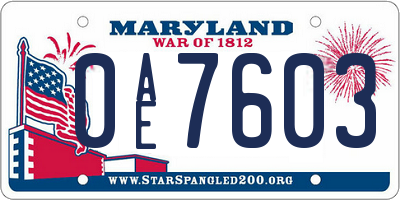MD license plate 0AE7603