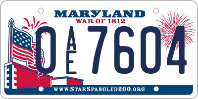 MD license plate 0AE7604