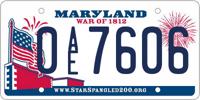 MD license plate 0AE7606