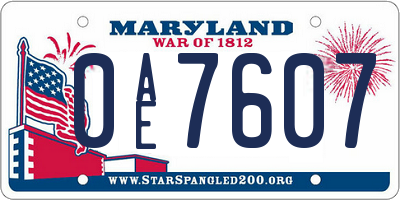 MD license plate 0AE7607
