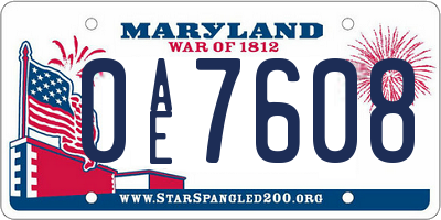 MD license plate 0AE7608