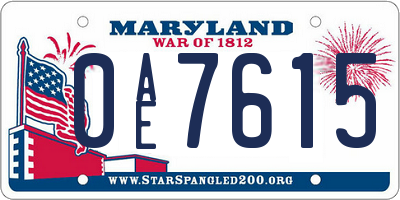 MD license plate 0AE7615