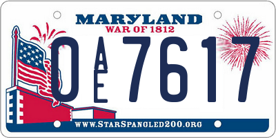 MD license plate 0AE7617