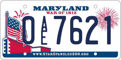 MD license plate 0AE7621