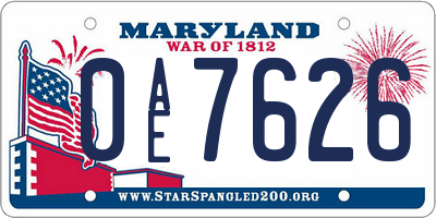 MD license plate 0AE7626