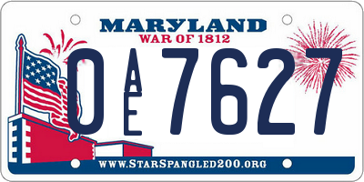 MD license plate 0AE7627
