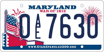 MD license plate 0AE7630