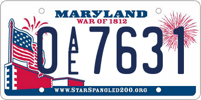 MD license plate 0AE7631