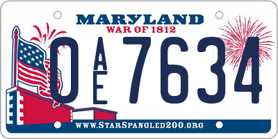 MD license plate 0AE7634