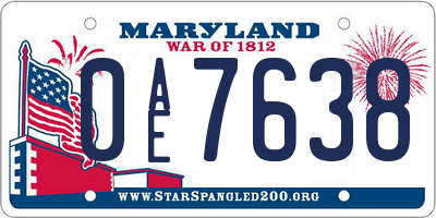 MD license plate 0AE7638