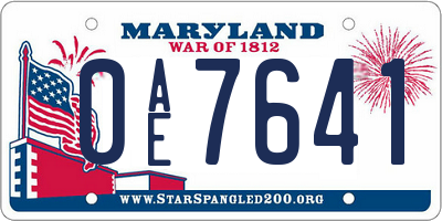 MD license plate 0AE7641