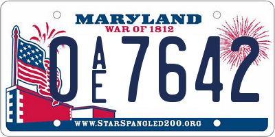 MD license plate 0AE7642