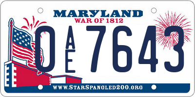 MD license plate 0AE7643