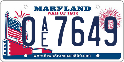 MD license plate 0AE7649