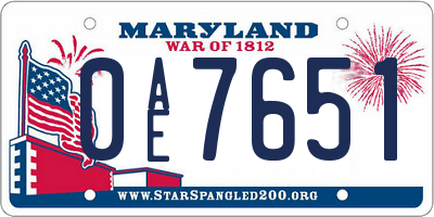 MD license plate 0AE7651