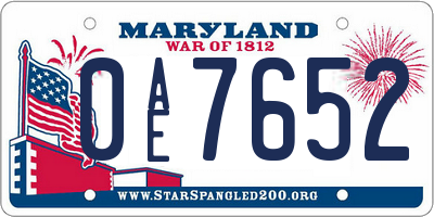 MD license plate 0AE7652