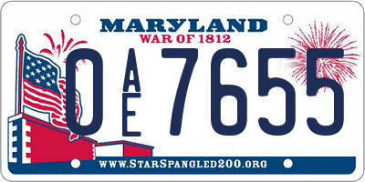 MD license plate 0AE7655