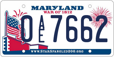 MD license plate 0AE7662