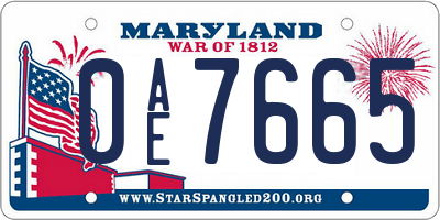MD license plate 0AE7665