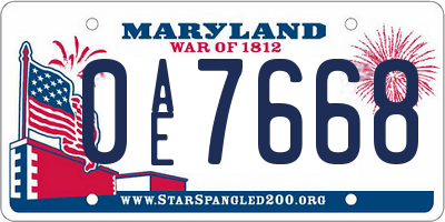 MD license plate 0AE7668