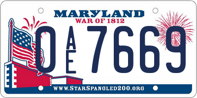 MD license plate 0AE7669