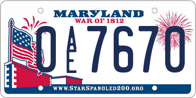 MD license plate 0AE7670