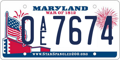 MD license plate 0AE7674