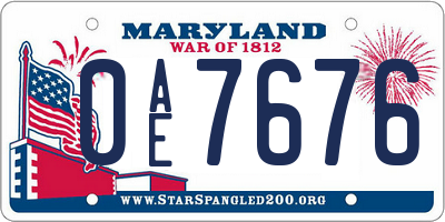 MD license plate 0AE7676