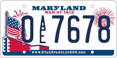 MD license plate 0AE7678