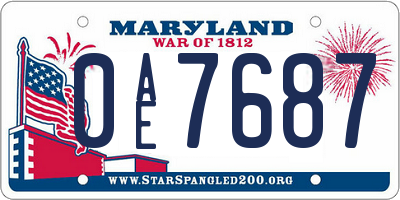 MD license plate 0AE7687
