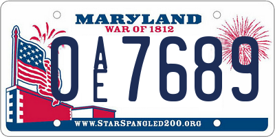MD license plate 0AE7689