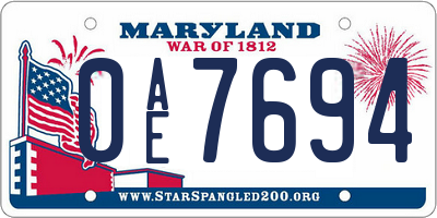 MD license plate 0AE7694