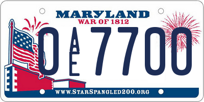 MD license plate 0AE7700